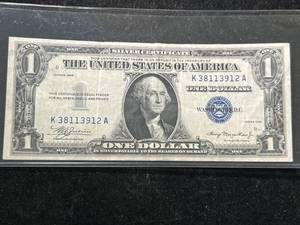 lot 107 image: 1935 US BLUE SEAL $1 SILVER CERTIFICATE