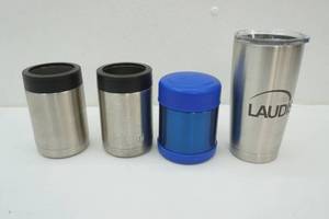 lot 216 image: Yeti Stainless Steel Tumbler, 2 Yeti Can Coozies, and Thermos FUNtainer