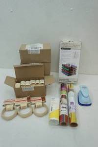 lot 236 image: Craft Lot 26ct Wooden Bracelets, Iron-On Transfer Paper, Vinyl, & Roll Stand