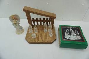 lot 240 image: Wood & Glass Nativity Set with September Angel