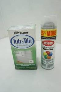 lot 250 image: Tub & Tile Refinishing Kit (Epoxy Acrylic Formula) & Krylon Clear Gloss Spray Paint