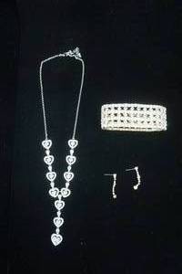 lot 256 image: Fashion Jewelry Lot Heart Drop Necklace, Earrings, and Bracelet