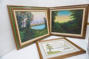 lot 318 image: Framed Oil Paintings And Cross Stitch