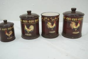 lot 321 image: Ceramic rooster canister set