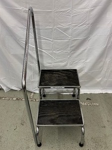 lot 33 image: MSRP $1000 Heavy Duty Bariatric Dual Platform Step Chrome Steel Frame, Skid-Resistant Rubber Mats, 600 lb Capacity Handrail for Extra Support & Safety  Built Tough for Clinical & Home Use