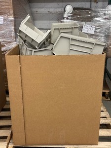 lot 42 image: #2 Massive Lot In Huge Gaylord of AkroBins by Akro-Mils in the Color Stone  Stackable Plastic Storage Bins Made in the USA  Various Sizes for Versatile Organization and Durable Storage Solutions - Check Description For Sizes