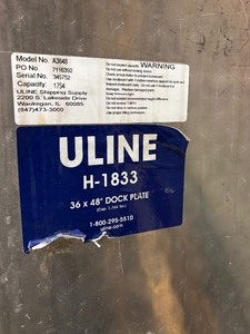 MSRP $500 Uline H-1833 Dock Plate 36x48 -1,764 lb Capacity! Heavy-duty aluminum plate bridges the gap between trucks &amp; docks for safe, easy loading. Portable design with built-in handles &amp; diamond plate surface for added traction &amp; durability!