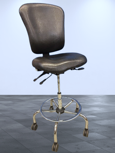 lot 21 image: Multi Functional Ergonomic&nbspLab Stool Chair With Foot Ring -Comfort form-fitting back, thick cushioning, polished aluminum base & smooth swivel. Ideal for drafting, lab, or tall desk use -Seat Has Crack In It