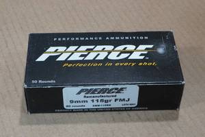 lot 153 image: 50 Pierce 9mm 115 Gr FMJ Ammo