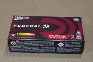 lot 158 image: 50 Federal Syntech Range 9mm Luger 115 Gr TSJ Ammo