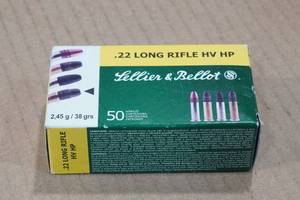 lot 200 image: 50 Sellier & Bellot .22 LR 38 Gr HV HP Ammo