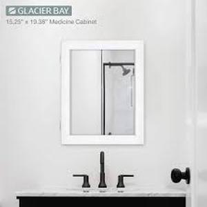 lot 6 image: Glacier Bay 15-14 in. W x 19-38 in. H Rectangular Framed Recessed or Surface-Mount Bathroom Medicine Cabinet with Mirror, White     Customer Returns See Pictures