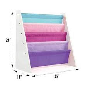 lot 28 image: Lot of  Humble Crew Forever Kids 24 in. Book Rack Storage Bookshelf, 4-Tiers, WhitePinkPurpleBlue   Customer Returns See Pictures