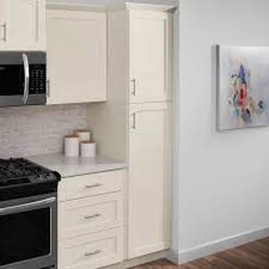 lot 34 image: Hampton Bay Avondale 18 in. W x 24 in. D x 84 in. H Ready to Assemble Plywood Shaker Pantry Kitchen Cabinet in Alpine White Customer Returns See Pictures