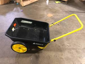 lot 40 image: GORILLA CARTS 4 cu. ft. Poly Utility Garden Cart, 300 lbs. Capacity, 12 in. No-Flat Tires, Extra-Wide Foldable Handle  Customer Returns See Pictures