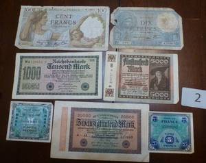 lot 2 image: Lot of Marks and Francs and pfennig 1922 - 40