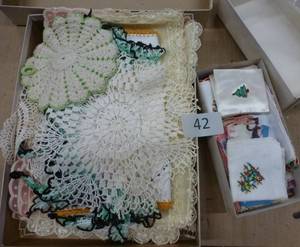 lot 42 image: Group of doilies, scarfs, handkerchiefs etc