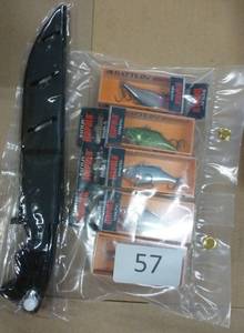 lot 57 image: New filet knife, 5 Rapala lures