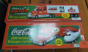 lot 167 image: 2004 Mickey Mouse and Coca-Cola Semi Truck and 2000 Coke Helicopter carrier - both light up