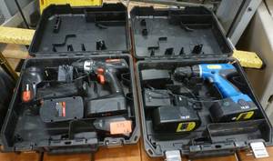 lot 171 image: Two drill sets 18v and 19.2v with batteries and chargers - seller says they work