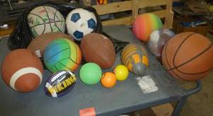 lot 235 image: Lot of basketballs, footballs, soccer ball and more