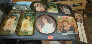 lot 236 image: Group of metal Coke signstrays one old and thermometer