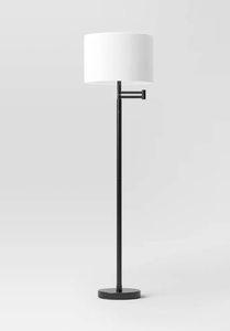 lot 68 image: 16 Metal Column Swing Arm Floor Lamp BlackWhite - Threshold