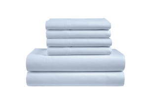 lot 302 image: Color Sense 6-Piece 800 Thread Count Light Blue Cotton Rich Adult Bed Sheet Set, King - Deep Pocket