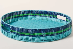 lot 406 image: LOT OF 2 Kate Spade New York x Target Stripe Large Round Woven Serving Tray