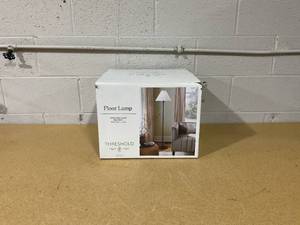 lot 334 image: Floor Lamp OnOff Rotarty Switch Black Finish White Fabric shade