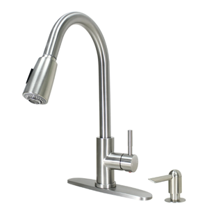 lot 28 image: Better Homes & Gardens Elmont High Spout Single Handle Pull Down Kitchen Faucet with Soap Dispenser