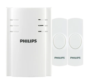 lot 230 image: Philips Plug-in 8-Melody Doorbell Kit, 7.3in, White, 2-Push Buttons, DES2280W27
