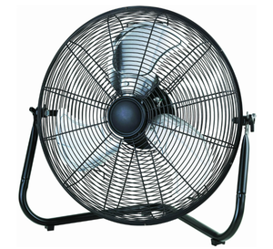 lot 366 image: Mainstays 20 3-Speed High Velocity Tiltable Black Steel Floor Fan