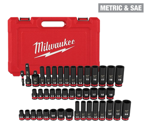 lot 47 image: 43PCS Milwaukee SHOCKWAVE Impact Duty 38 Drive SAE & Metric Deep 6 Point Socket Set 49-66-7009