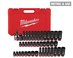 lot 48 image: 43PCS Milwaukee SHOCKWAVE Impact Duty 38 Drive SAE & Metric Deep 6 Point Socket Set 49-66-7009