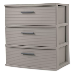 lot 136 image: LOT OF 2 3 Drawer Wide Tower Light Gray - Brightroom Plastic Storage Drawers, Portable Universal Storage
