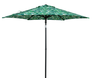 lot 176 image: Mainstays Outdoor 7.5 Foot Palm Print Round Push-up and Tilt Market Patio Umbrella