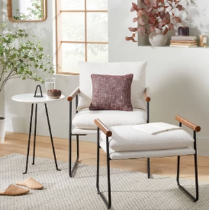 lot 200 image: Cushioned Metal & Cushioned Metal & Wood Ottoman - CreamBlack - Hearth & Hand