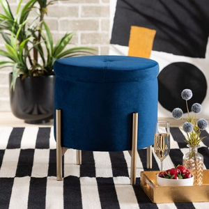 lot 270 image: Baxton Studio FZD200335-Navy Blue Velvet-Ottoman