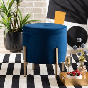 lot 271 image: Baxton Studio FZD200335-Navy Blue Velvet-Ottoman