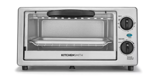 lot 284 image: KitchenSmith by Bella Toaster Oven - Stainless Steel Countertop Small Toaster, 4-Slice, Adjustable Browning, Auto Shut-Off