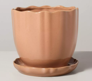 lot 290 image: Scalloped Edge Stoneware IndoorOutdoor Planter Pot with Saucer - Hearth & Hand