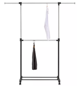 lot 291 image: Adjustable Double Rod Garment Rack Black - Room Essentials Steel Frame, Fixed Hanging Rod, 55lb Capacity, Clothing Rack