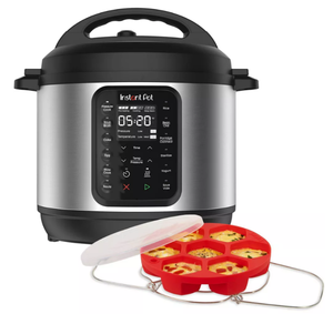 lot 477 image: Instant Pot 6qt 9-in-1 Pressure Cooker Bundle Exclusive Bonus Silicone Pan with Lid, Rice & Multi Cooker, Stainless Steel