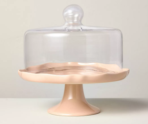 lot 492 image: Scalloped Stoneware Covered Dessert Stand Blush - Hearth & Hand