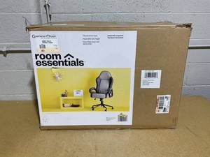 lot 127 image: Swivel Dorm Gaming Chair Gray - Room Essentials Upholstered Computer Desk Chair, Adjustable, Fixed Arms