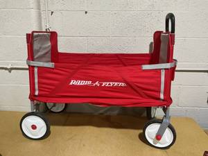 lot 148 image: Radio Flyer 3 in 1 EZ Fold Stroller Wagon with Canopy and Adjustable Handle