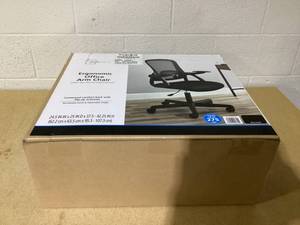 lot 456 image: Mainstays Ergonomic Mesh Back Office Chair with Flip Up Arms for Adults, Black Fabric, 275lb
