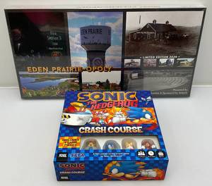 lot 20 image: Sonic The Hedgehog Crash Course Game & Eden Prairie-Opoly (Factory Sealed)