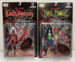 lot 26 image: Chaos Comics Brian Pulidos Lady Demon & Evil Ernie Sculpted By Clayburn Moore Action Figure (NIB)